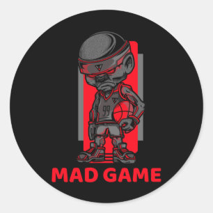 Basketball Mad Game Red And Grey Classic Round Sticker