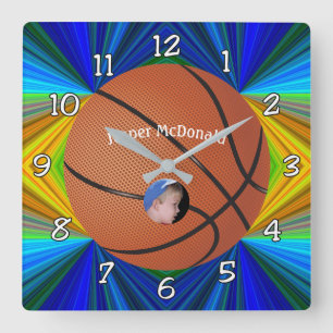 Basketball Many-colour Bkgrd Photo Personalize Square Wall Clock