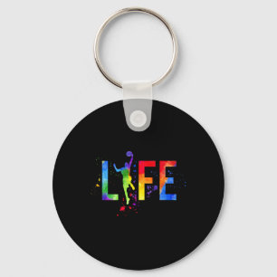 Basketball Mens Ball is Life Watercolor Basketball Keychain