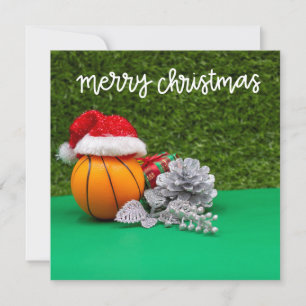Basketball Merry Christmas with Santa Claus Hat Card