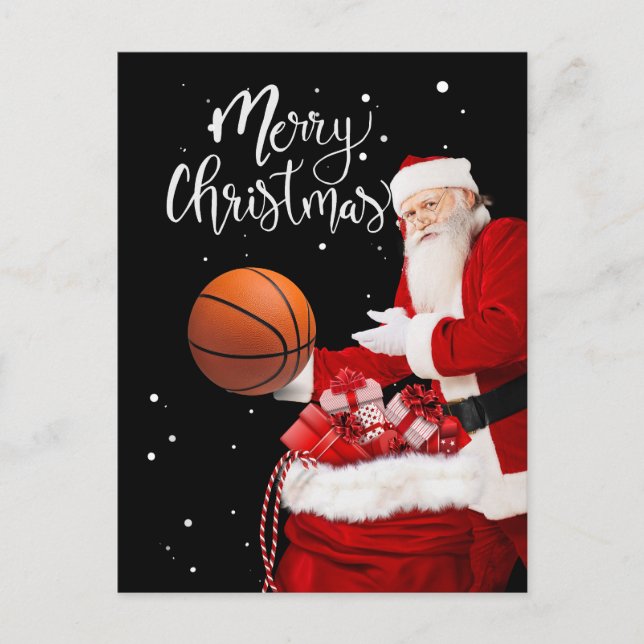 Basketball Merry Christmas with Santa Claus Postcard (Front)