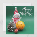 Basketball Merry Christmas with Snowman on Green  Card<br><div class="desc">Basketball Merry Christmas with Snowman on Green</div>