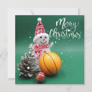Basketball Merry Christmas with Snowman on Green  Card