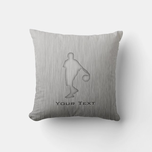 Basketball; metal-look throw pillow (Front)