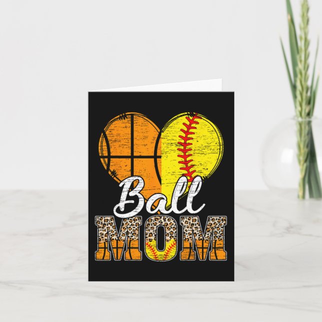 Basketball Mom Heart Softball Mama Leopard Mother' Card (Front)