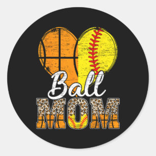 Basketball Mom Heart Softball Mama Leopard Mother' Classic Round Sticker