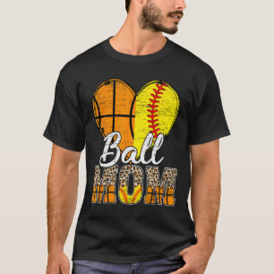 Basketball Mom Heart Softball Mama Leopard Mother' T-Shirt
