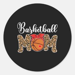 Basketball Mom Leopard Messy Bun Game Day Fun Moth Classic Round Sticker