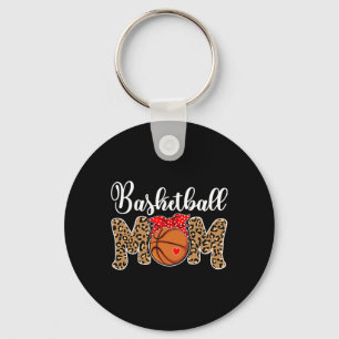 Basketball Mom Leopard Messy Bun Game Day Fun Moth Keychain