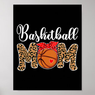 Basketball Mom Leopard Messy Bun Game Day Fun Moth Poster