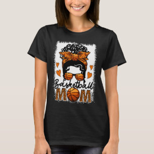 Basketball Mom Leopard Messy Bun Game Day Mother s T-Shirt