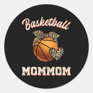 Basketball Mommom Bandana Leopard Heart Fans Mothe Classic Round Sticker