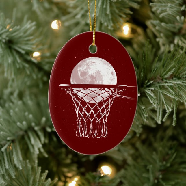 Basketball Moon Ceramic Ornament (Tree)