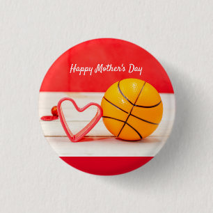 Basketball Mother's Day to mom with love red heart 1 Inch Round Button