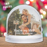 Basketball MVP Sports 2 Photo Couple Custom Snowglobe<br><div class="desc">Basketball MVP Sports Romantic Couple Modern 2 Photo Template Custom Snow Globes features two of your favourite photos with your personalized names with the customizable text "You're my MVP" in modern calligraphy script on the front and your custom text on the reverse if required. Makes a fantastic gift for sports...</div>