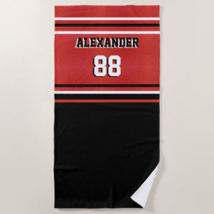 Basketball Name and Jersey Number Beach Towel