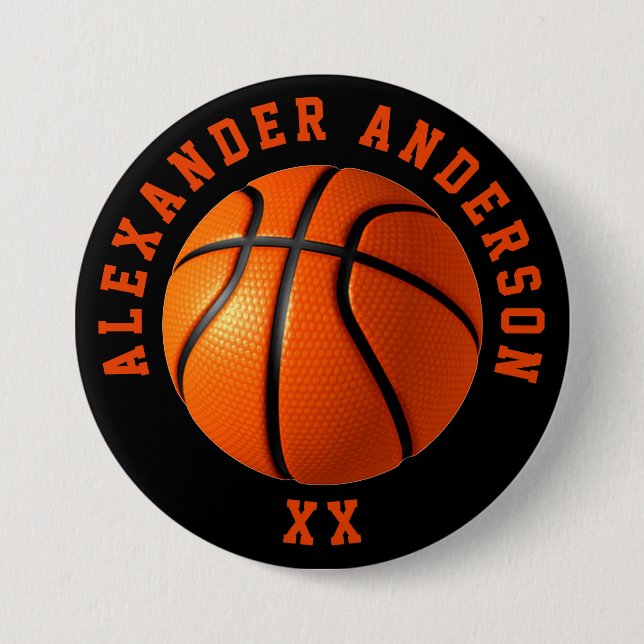Basketball Name and Jersey Personalize 3 Inch Round Button (Front)