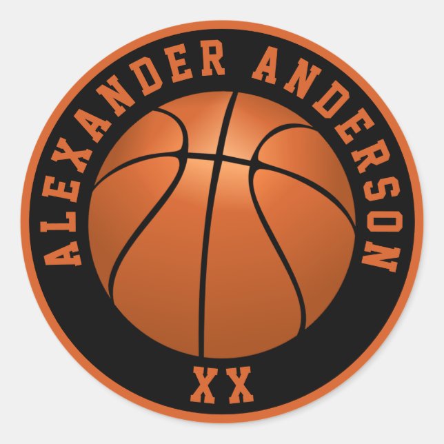 Basketball Name and Jersey Personalize Classic Round Sticker (Front)