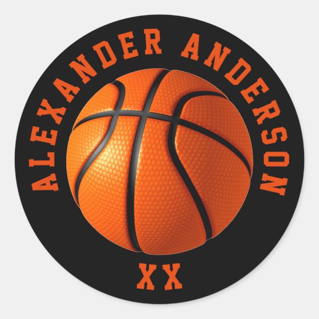 Basketball Name and Jersey Personalize  Classic Round Sticker (Front)