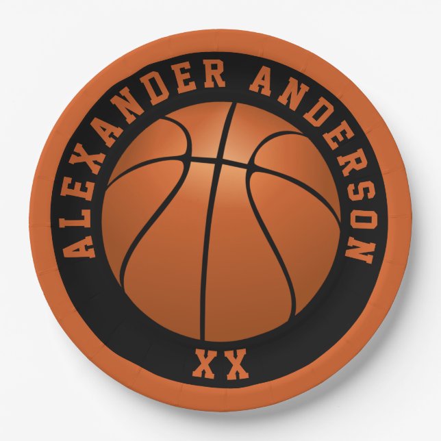 Basketball Name and Jersey Personalize Paper Plate (Front)