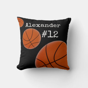 Basketball Name and Number Black background  Throw Pillow