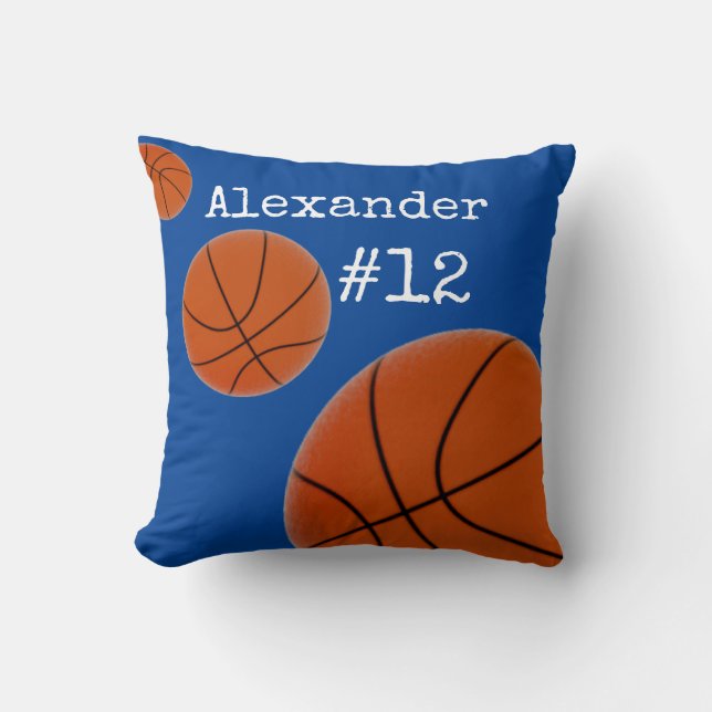 Basketball Name and Number Blue background Throw Pillow (Front)