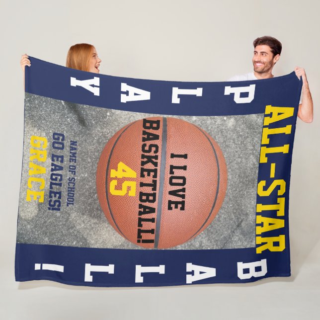 Basketball Navy Team Personalized Fleece Blankets (In Situ)