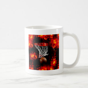 Basketball Net, Ball & Flames Coffee Mug