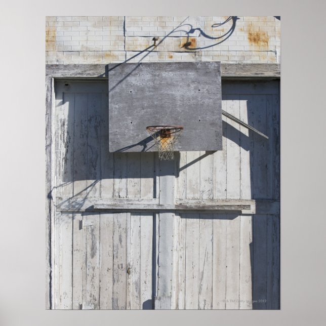 Basketball net on rustic building poster (Front)