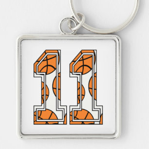 Basketball Number 11 on White Keychain