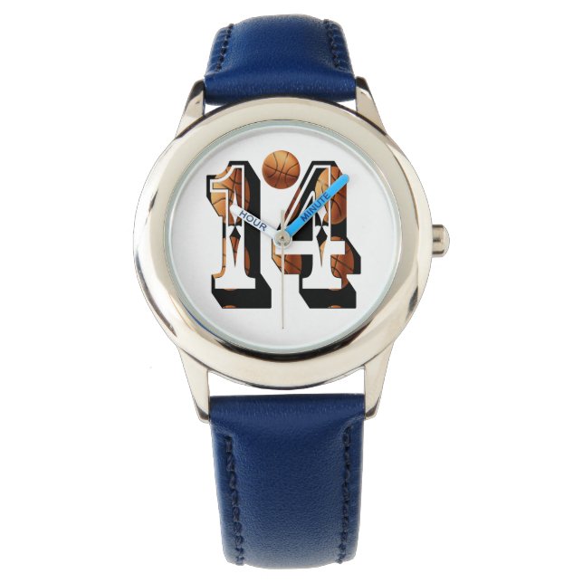 Basketball Numéro 14 Montre En Cuir Enfants, (devant)