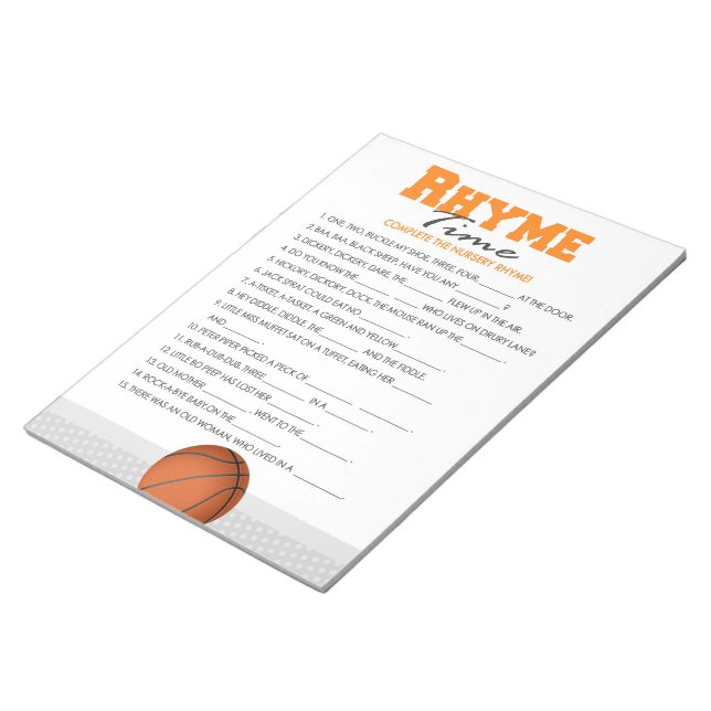 Basketball Nursery Rhyme Baby Shower Game Pack Notepad (Angled)