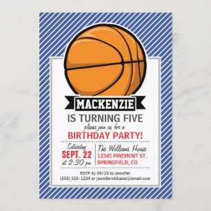 Basketball on Blue & White Stripes Invitation