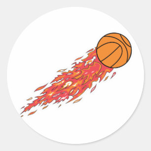 basketball on fire classic round sticker