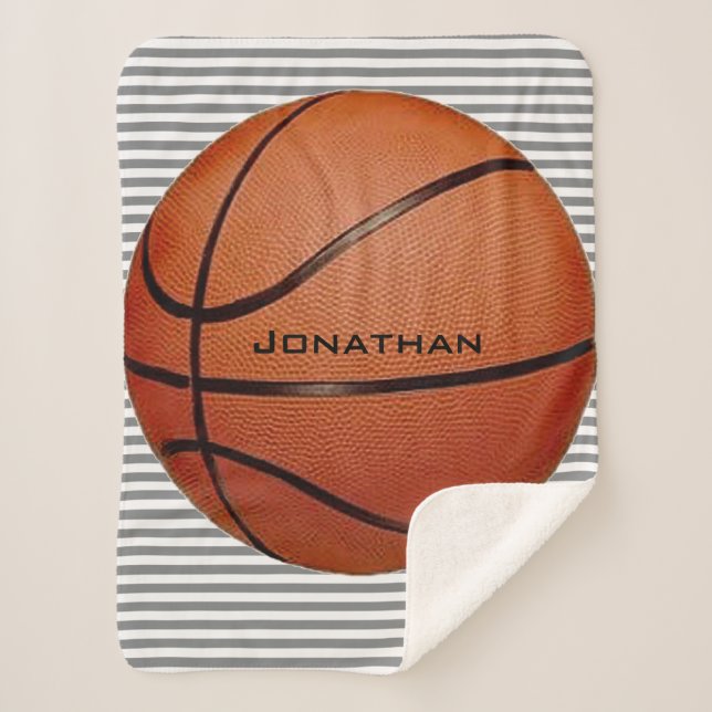 Basketball on Stripes Design Sherpa Blanket (Front)
