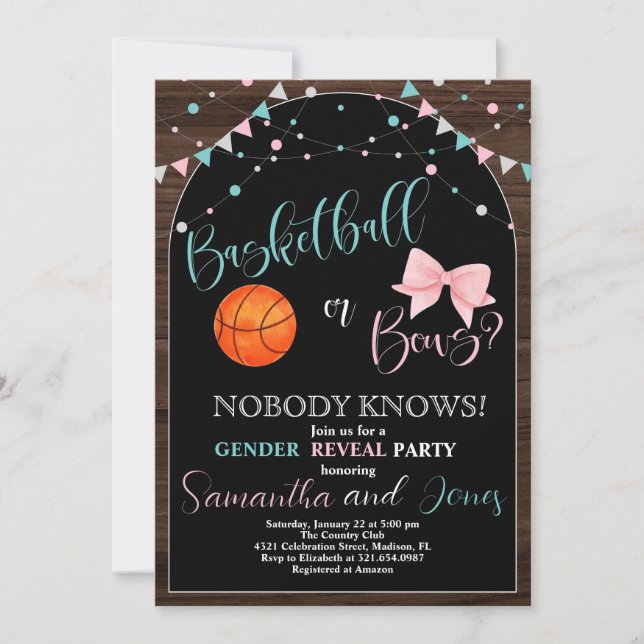 Basketball or Bows Gender Reveal Party Invitation (Front)