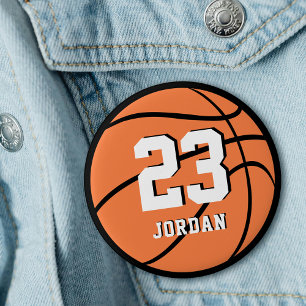 Basketball Orange Ball Custom Name & Jersey Number 1 Inch Round Button