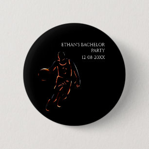 Basketball Orange Black Bachelor / Birthday Party 2 Inch Round Button