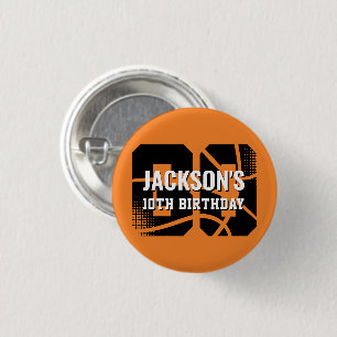 Basketball Orange Black Birthday Party 1 Inch Round Button