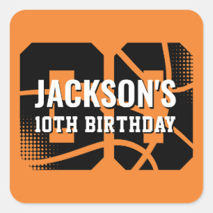Basketball Orange Black Birthday Party Square Sticker