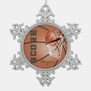 Basketball   Orange Brown   Personalize Snowflake Pewter Christmas Ornament