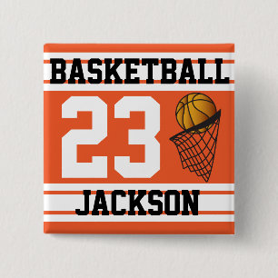 Basketball Orange & White Stripes   DIY Text 2 Inch Square Button