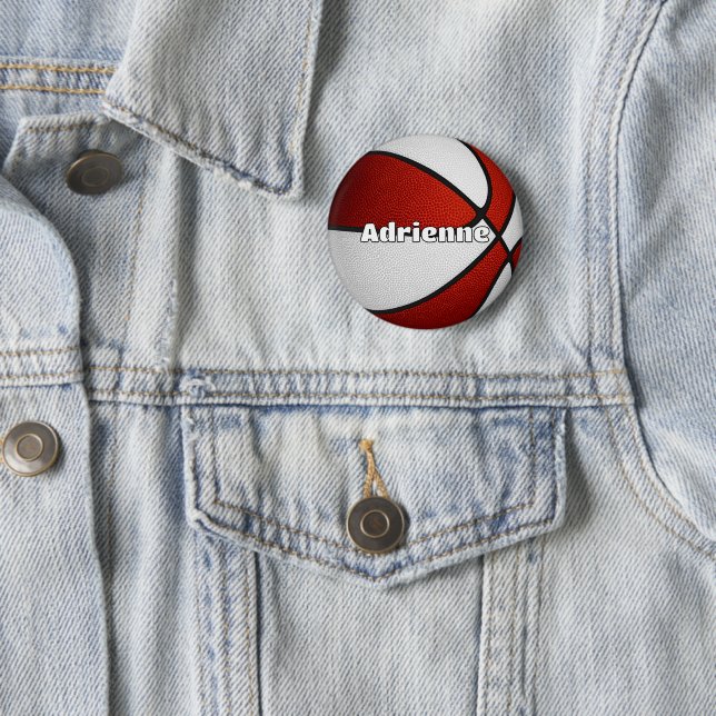 basketball party favours red team colours 2 inch round button (In Situ)