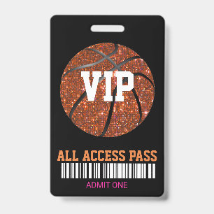 Basketball Pass Party Pass, VIP,  Invitation, girl Badge