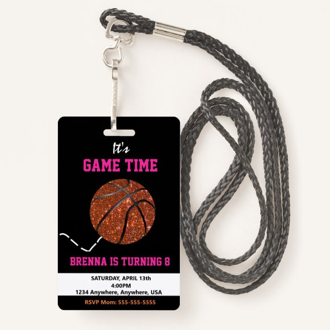 Basketball Pass Party Pass, VIP,  Invitation, girl Badge (Back with Lanyard)