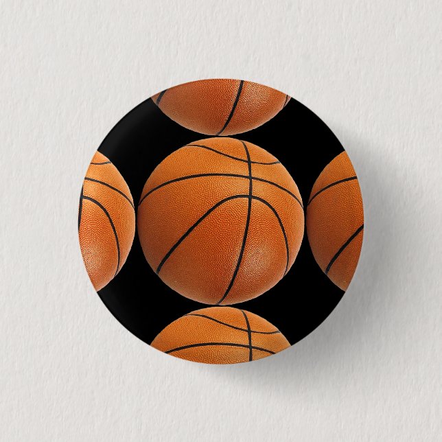 Basketball Pattern on Black 1 Inch Round Button (Front)