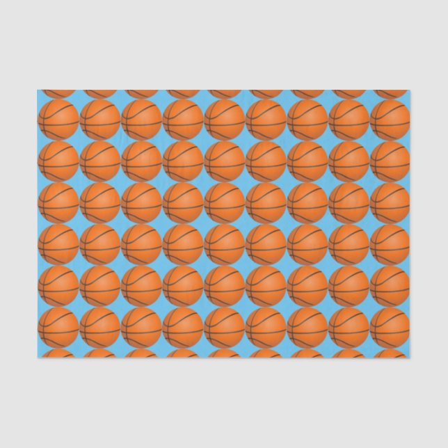 Basketball Pattern on Custom Blue Sport Theme Tissue Paper (Front)