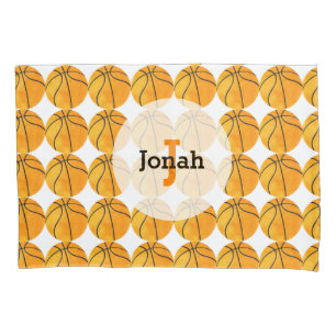 Basketball Pattern Personalized Unique Kids Orange Pillowcase