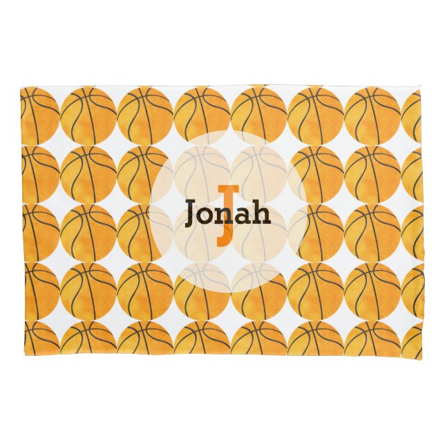 Basketball Pattern Personalized Unique Kids Orange Pillowcase (Front)