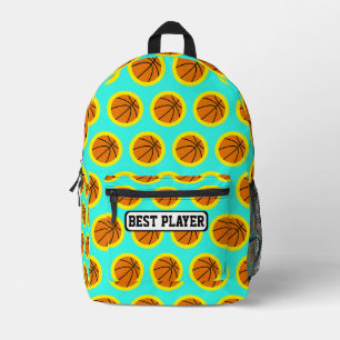 Basketball Pattern Turquoise Yellow Custom Name Printed Backpack